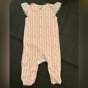 The Beaufort Bonnet Company Pink Floral Stripe Romper